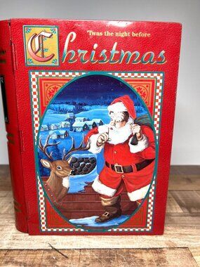 Twas The Night Before Christmas Decorative Red Metal Tin Book Design Storage Box